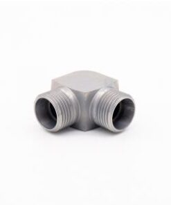 Angle extension connector - L9JUU-06 Angle extension connector for light series hydraulics. With this nipple, a low and sturdy corner connection to hydraulic systems is obtained. This connector needs a nut and a bead