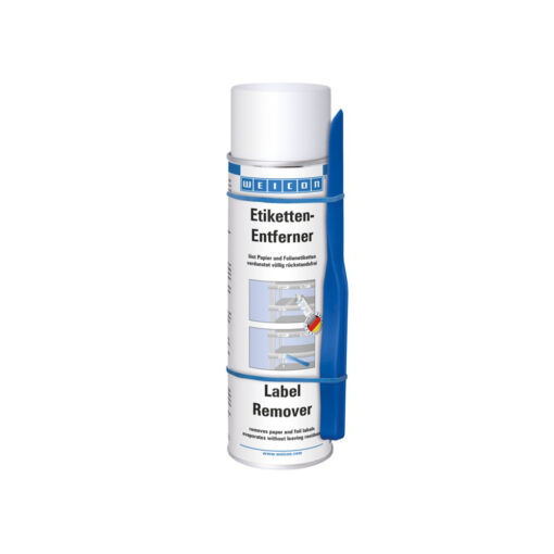 The Weicon label remover spray quickly and easily removes paper labels and residues of acrylate and resin-based pressure-sensitive adhesives. Label removal spray is suitable for many surfaces