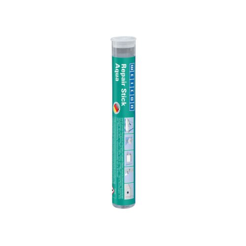 Weicon ST-57 epoxy compound - Aqua - Repairstick-Aqua-12-115 Weicon repair stick aqua is excellent for repairs on wet and damp surfaces and underwater objects. It hardens to white and remains elastic. Recommended uses: tanks–heat radiators–pipes–sanitary porcelain–boats–plastic bumpers–for general use.