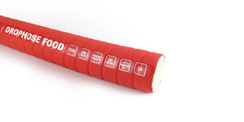 Crimped red food hose - FODR-025P Crimped red food hose is a reliable and safe choice for transporting and transferring food. The white butyl interior provides excellent chemical resistance