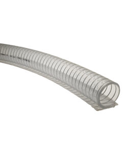 PVC sugslang - PVCT-38 PVC sugslang är ett pålitligt och högkvalitativt val för industriella behov. Denna transparenta PVC-sugslang med stålspiral är designad för att tåla skarpa vinklar och är idealisk för klämanslutningar.