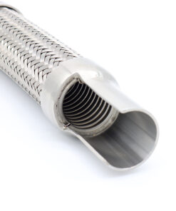 Metallslang med rörändar - MET76-MM Metallslang med rörändar är designad för att klara krävande industriella förhållanden. Dess AISI316 metall inre yta är krympt för att öka hållbarheten och den yttre ytan är skyddad av AISI304 stålfläta. Denna slang är ett utmärkt val för många applikationer