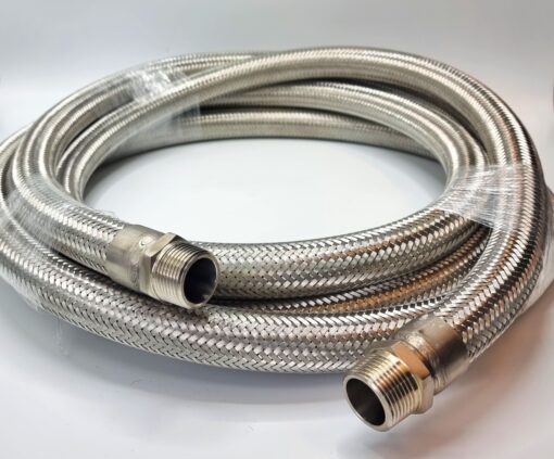 Steel braided hose with external threads - met76-uk batch braided hose with external threads is a very durable choice for gaseous and liquid media